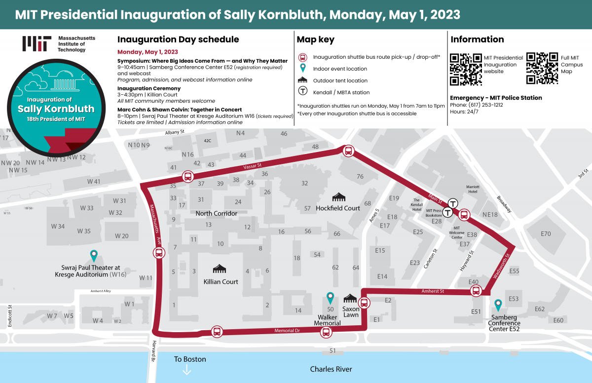 This map shows the shuttle routes on the MIT campus for May 1st.